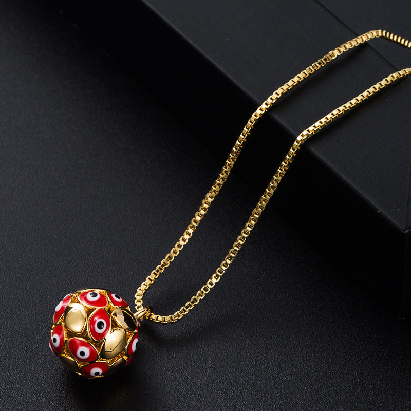 Wholesale copper plated real gold dripping eye geometric spherical evil eye necklace